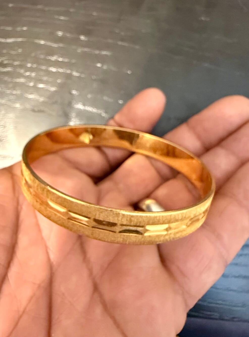 Vintage Signed Monet Gold Tone Zig Zag Textured Bangle Bracelet 7.75”